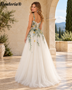 HEULORIA Ivory Floral Embroidered A-Line Prom Dress with Illusion Corset Bodice ED-679