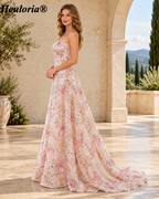 HEULORIA Strapless Floral Embroidered Sequin Ball Gown Evening Dress with Sweep Train ED-643