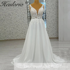 HEULORIA  elegant A line wedding dress Spaghetti Strap crepe lace chiffon bridal dress Robe De Mariee Wedding Bride Dress AL-995