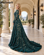 heuloria-Long Sleeve Sequin A-Line Evening Dress with Lace-Up Back and Train-ed-58-1