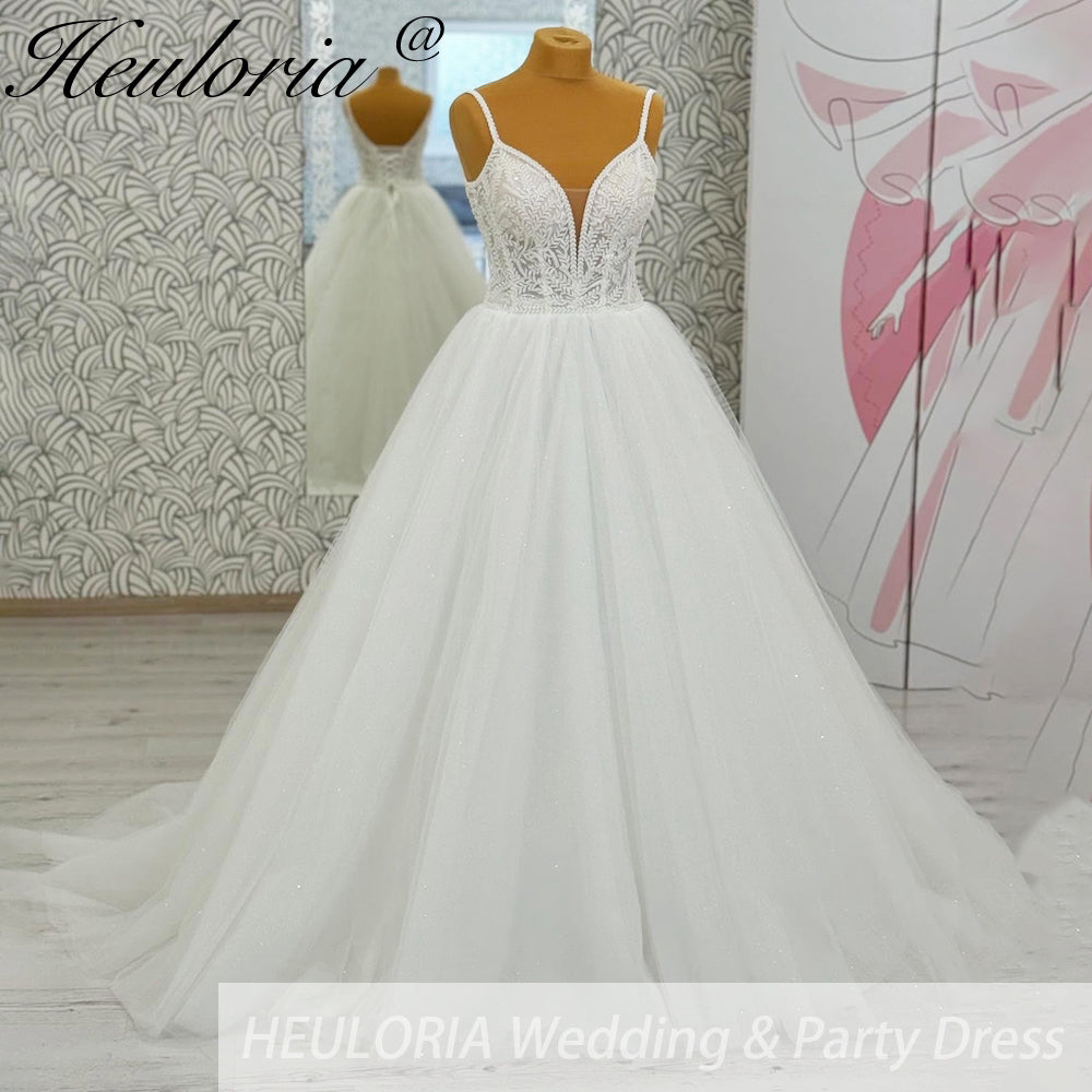 HEULORIA  elegant A line wedding dress Spaghetti Strap lace applique bridal dress Robe De Mariee Wedding Bride Dress AL-1095 Secondary image