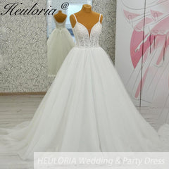 HEULORIA  elegant A line wedding dress Spaghetti Strap lace applique bridal dress Robe De Mariee Wedding Bride Dress AL-1095
