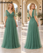 heuloria-Eucalyptus V-Neck Flutter Sleeve Tulle Bridesmaid Dress-ed-551
