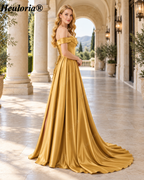 HEULORIA Off-the-Shoulder Satin A-Line Prom Dress with Slit ED-533