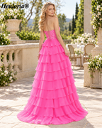 HEULORIA Lavender Strapless Lace Corset Tiered Chiffon A-Line Prom Dress – ED-235