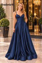 HEULORIA Royal Blue Sweetheart Satin A-Line Prom Dress with High Slit ED-23