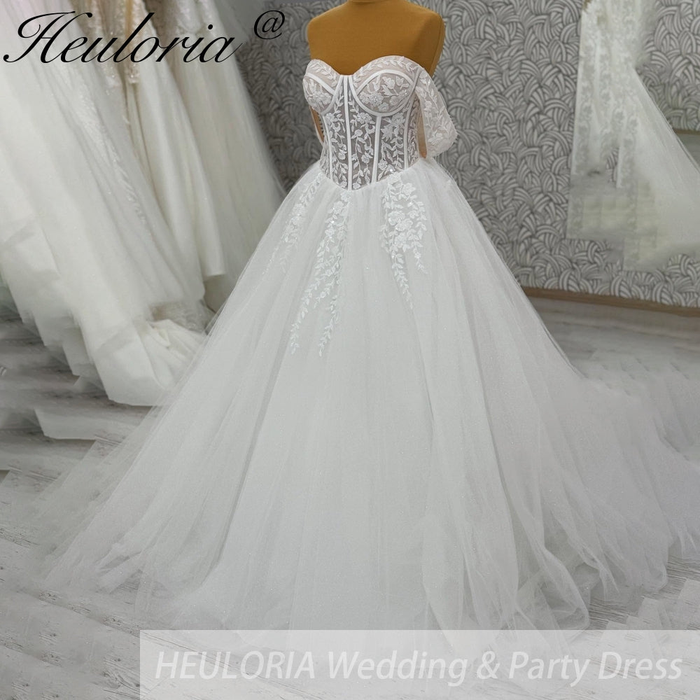 elegant A line wedding dress off shoulder lace beading bride dress Robe De Mariee Wedding Bride Dress long train AL-1011