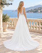 Deep V Lace Chiffon A-Line Wedding Dress with Spaghetti Straps AL-1066