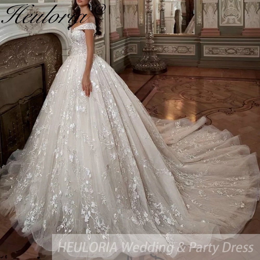 Elegant princess Wedding Dress off shoulder lace applique bride dress robe de mariee Wedding Bridal Gown BA-17