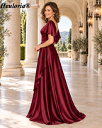 heuloria-Flutter Sleeve Satin Mother of the Bride Dress with Layered Skirts-ed-380