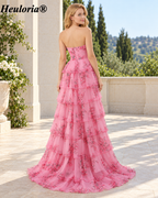 HEULORIA Blush Floral Strapless Tiered A-Line Prom Dress with Rosette ED-347