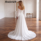 HEULORIA Romantic Boho Off-the-Shoulder Lace Sleeve Chiffon A-Line Wedding Dress AL-QK204
