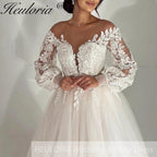 HEULORIA elegant A line wedding dress off shoulder Sparkly Glitter lace bridal dress long sleeve Robe De Mariee Wedding Bride Dress long train AL-547B