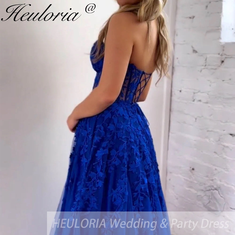 strapless Prom Dresses Lace Tulle Evening Dresses A-Shape Elegant Lady Party Dresses