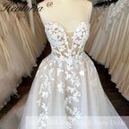 Elegant Boho A line Wedding Dress strapless lace applique bride dress robe de mariee A line Wedding Bridal Gown AL-679