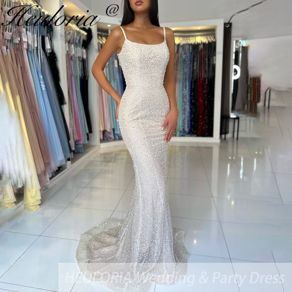 Customized Blue Spaghetti Strap Beaded Prom Dresses Mermaid evening dress vestidos de noiva Floor-Length Evening Dress 2025