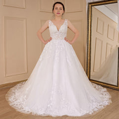 HEULORIA elegant wedding dress V neck lace applique A Line bridal dress Robe De Mariee Wedding Bride Dress AL-560A