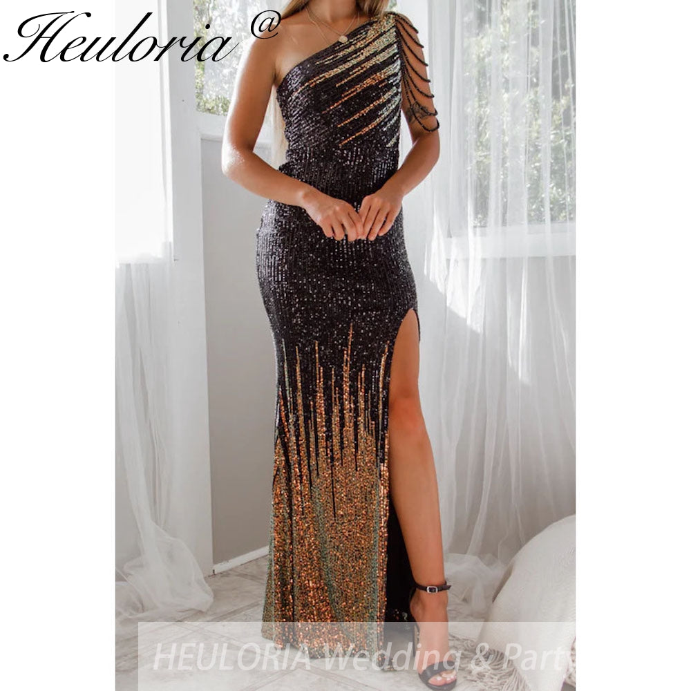 Sexy One shoulder evening dresses sparky sequin formal prom dresses vestidos de fiesta robe de soiree de mariage  party dresses women evening Immagine secondaria del prodotto