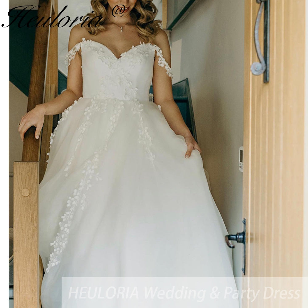 HEULORIA Illusion Off The Shoulder A-Line Wedding Dresses Appliques Lace Country Bridal Gowns Robe De Mariée Customized AL-QK1 Secondary image