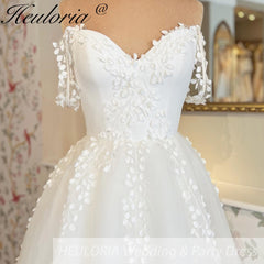 HEULORIA Illusion Off The Shoulder A-Line Wedding Dresses Appliques Lace Country Bridal Gowns Robe De Mariée Customized AL-QK1