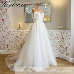 HEULORIA Illusion Off The Shoulder A-Line Wedding Dresses Appliques Lace Country Bridal Gowns Robe De Mariée Customized AL-QK1
