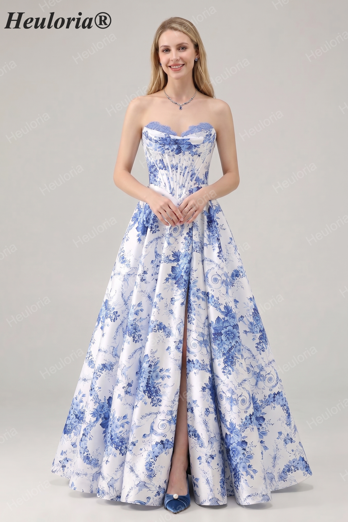blue toile prom dress Satin A-Line ED-513 lighting conditions american designer Size:CHILD-XXS-12-18 Months Black Tuxedo Suit with Blue and white floral dress