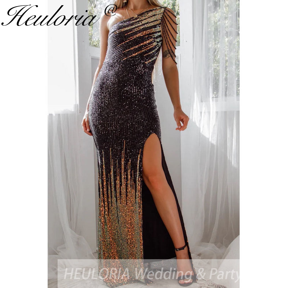 Sexy One shoulder evening dresses sparky sequin formal prom dresses vestidos de fiesta robe de soiree de mariage  party dresses women evening