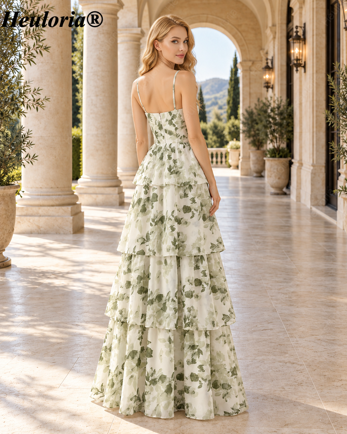 heuloria-Ivory Green Floral Sweetheart Tiered Maxi Prom Dress-ed-566-3 Secondary image