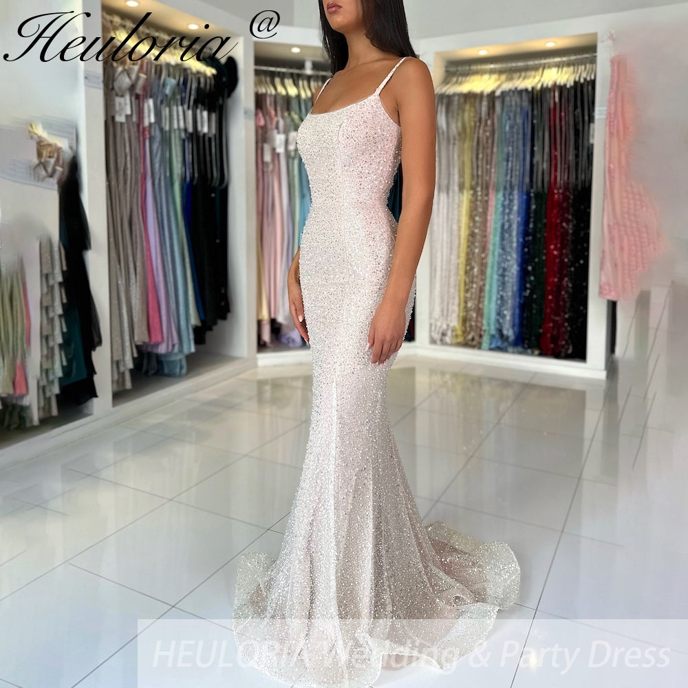 Customized Blue Spaghetti Strap Beaded Prom Dresses Mermaid evening dress vestidos de noiva Floor-Length Evening Dress 2025