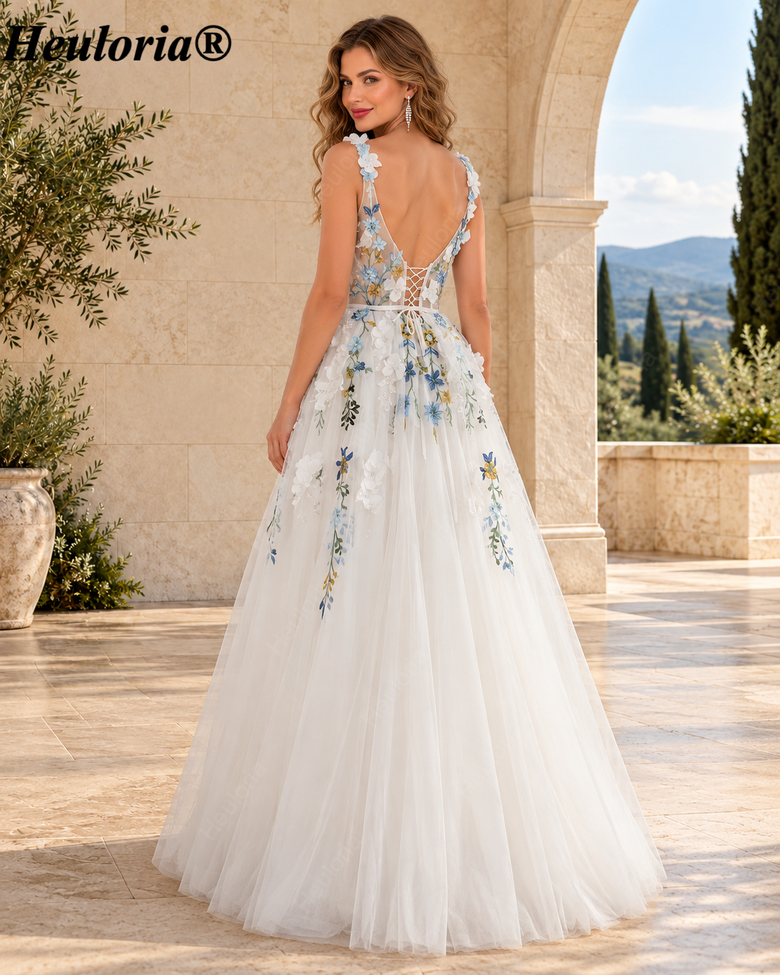 HEULORIA Black and Champagne Illusion Neck A-Line Midi Evening Dress ED-680 Secondary image