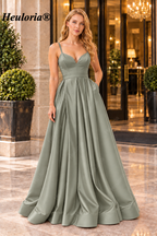 HEULORIA Royal Blue Sweetheart Satin A-Line Prom Dress with High Slit ED-23