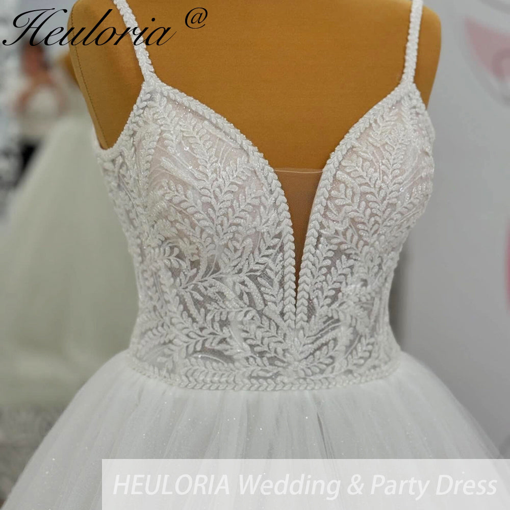 HEULORIA  elegant A line wedding dress Spaghetti Strap lace applique bridal dress Robe De Mariee Wedding Bride Dress AL-1095