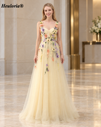 HEULORIA Ivory 3D Floral Applique Tulle A-Line Prom Dress with Sweetheart Neckline ED-585