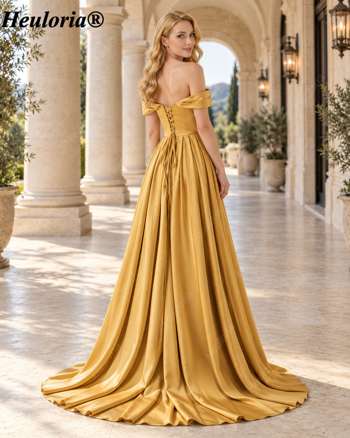 HEULORIA Off-the-Shoulder Satin A-Line Prom Dress with Slit ED-533