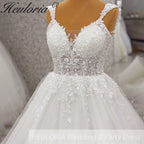 HEULORIA Enchanting Leaf Lace A-Line Wedding Dress - Shimmering Tulle & Plunging Illusion V-Neck AL-1010