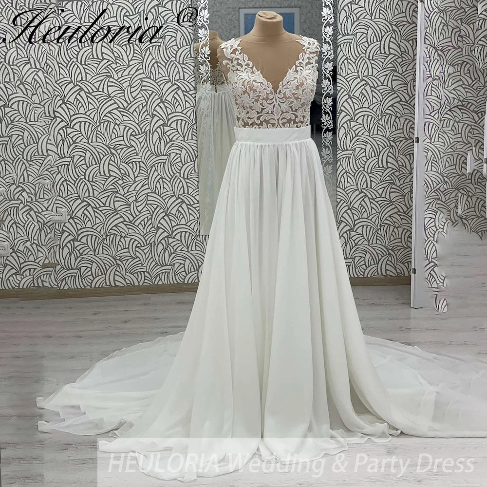 HEULORIA  elegant A line wedding dress Spaghetti Strap crepe lace chiffon bridal dress Robe De Mariee Wedding Bride Dress AL-994