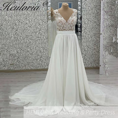 HEULORIA  elegant A line wedding dress Spaghetti Strap crepe lace chiffon bridal dress Robe De Mariee Wedding Bride Dress AL-994