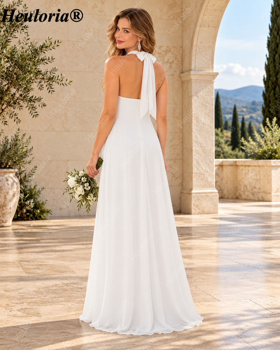 HEULORIA Halter Pleated Chiffon Bow Back Bridesmaid Dress ED-1101 Image secondaire du produit