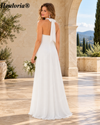 HEULORIA Halter Pleated Chiffon Bow Back Bridesmaid Dress ED-1101