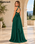 HEULORIA Halter Pleated A-Line Bridesmaid Dress with Bow Back ED-1006