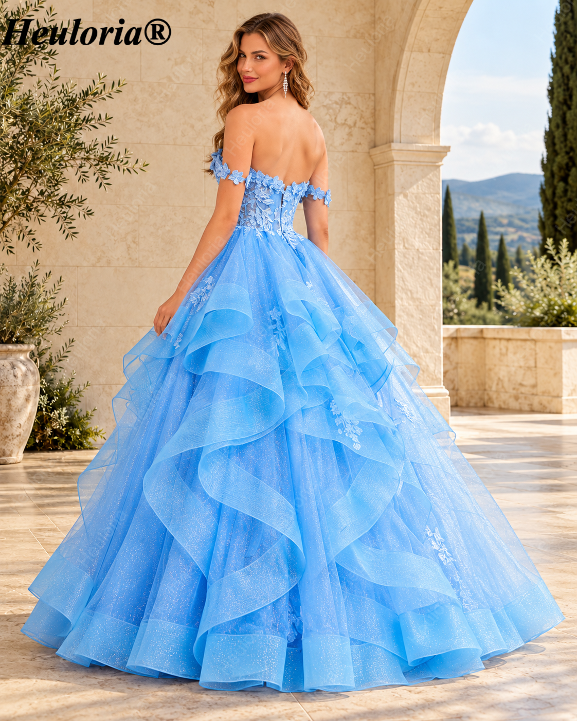 HEULORIA Off-Shoulder Floral Corset Ruffle Tulle Ball Gown Prom Dress ED-390 Image secondaire du produit