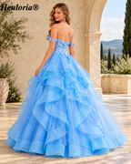 HEULORIA Off-Shoulder Floral Corset Ruffle Tulle Ball Gown Prom Dress ED-390