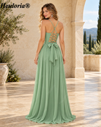heuloria-Dusty Sage Chiffon Bridesmaid Dress with Lace-Up Back and Slit-ed-376