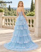 HEULORIA Strapless Sweetheart Floral Tiered Tulle Prom Dress ED-573