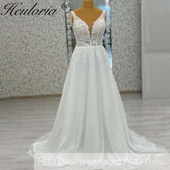 HEULORIA  elegant A line wedding dress Spaghetti Strap crepe lace chiffon bridal dress Robe De Mariee Wedding Bride Dress AL-995