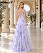 heuloria-Lilac Floral Bow Shoulder Tiered Dress with Lace-Up Back-ed-557