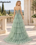 HEULORIA Sequin Lace Tiered Tulle Prom Dress with Spaghetti Straps ED-577