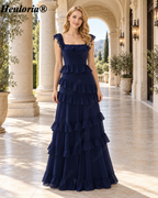 heuloria-Dark Navy Square Neck Ruffle Bridesmaid Dress-ed-556