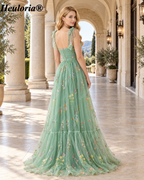 heuloria Floral Embroidered Tulle A-Line Dress with Bow Straps ed-525