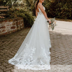 HEULORIA Spaghetti Straps Boho Wedding Dress Customized Lace Applqiues V Neck Bridal Gowns Tulle A Line abito da sposa AL-QK320